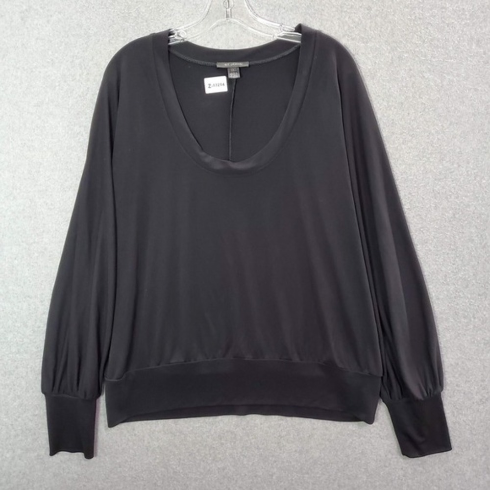 St John‎ Women Top Large Black Blouse Scoop Neck Balloon Long Sleeve Pullover